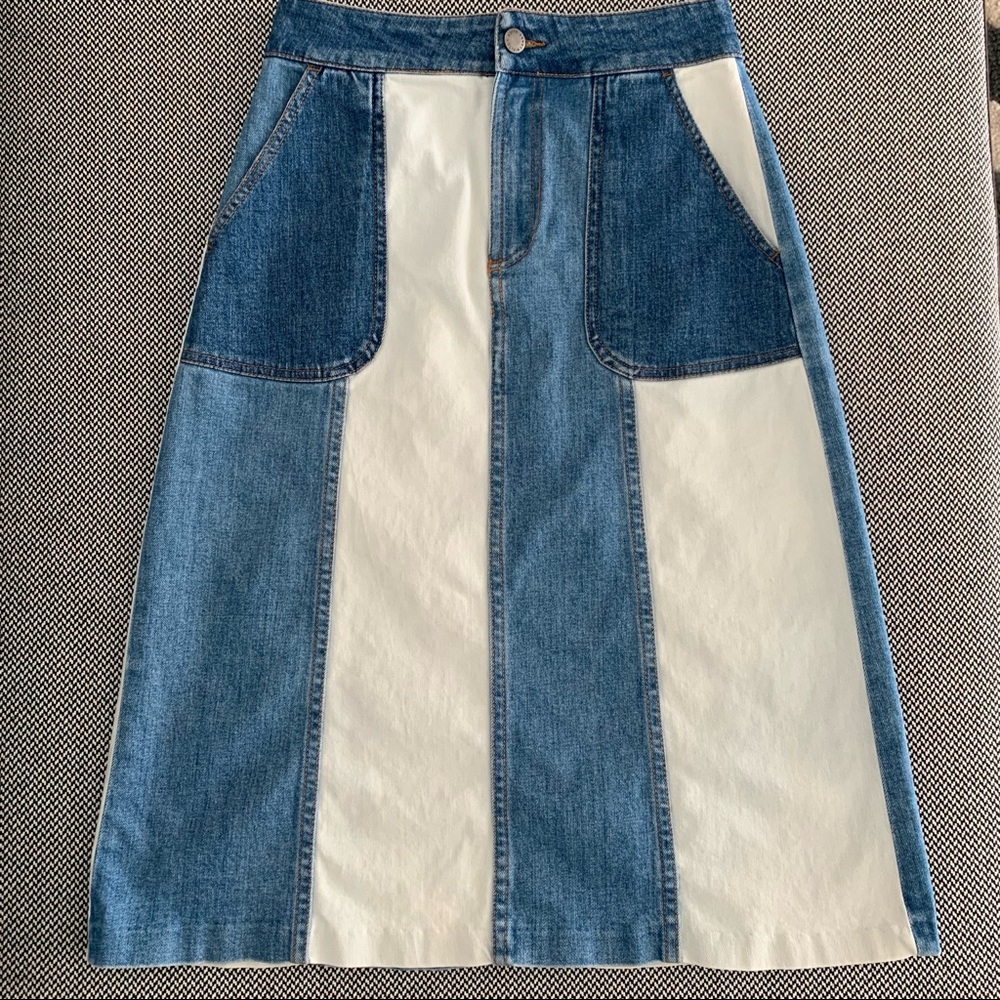 Alice + Olivia Patchwork Denim Skirt